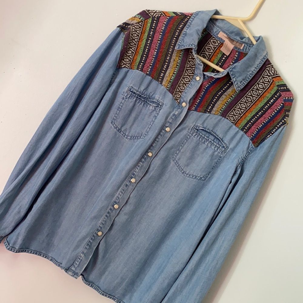 Boho Chambray Pearl Snap Shirt